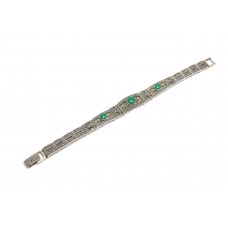 Sterling Bracelet 925 Silver Vintage Design Marcasite Green Onyx Womens A486